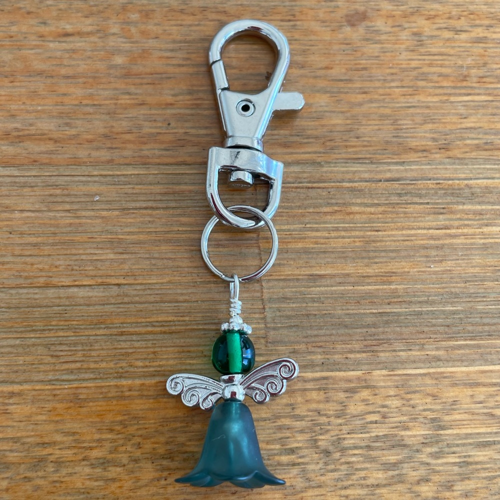 Handmade Dark Green Fairy Hand Bag Charm Keychain Zipper Pull Snap Hook Clip